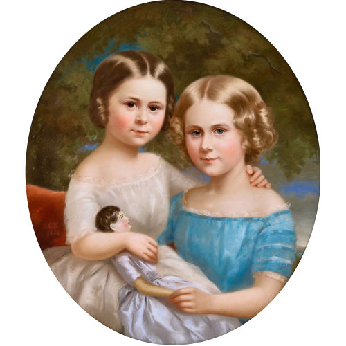 19. JH. FRANKREICH : Bildnis eines Schwesternpaares mit Puppe (DOBIASCHOFSKY AUKTIONEN AG)