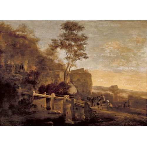 JAN DIRKS BOTH : S�dliche Landschaft mit S�umern und Br�cke (DOBIASCHOFSKY AUKTIONEN AG)
