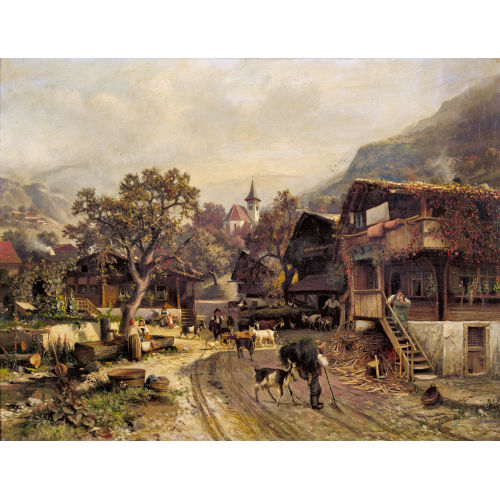 FRANZ ADOLF CHRISTIAN M�LLER : 'Herbst-Morgen (Dorfstrasse im Berner Oberland)' (DOBIASCHOFSKY AUKTIONEN AG)