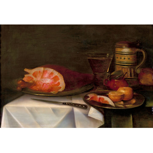 ALEXANDER ADRIAENSSEN : Stillleben mit Schinken, Zitrone und Nuppenglas (DOBIASCHOFSKY AUKTIONEN AG)