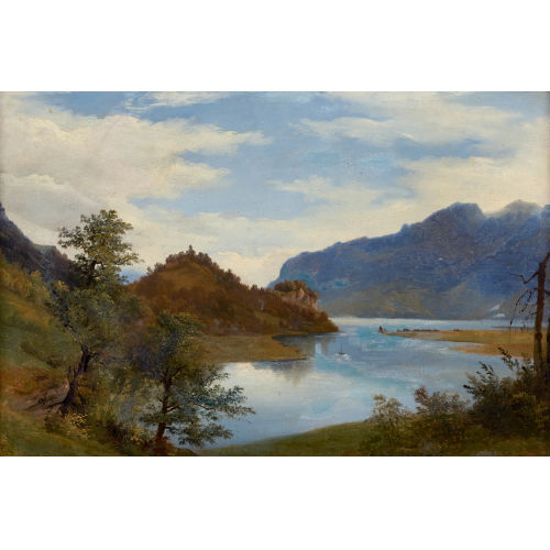 FRAN�OIS DIDAY : Blick von einer Anh�he gegen die Kirchenruine von Goldswil und den Brienzersee (DOBIASCHOFSKY AUKTIONEN AG)