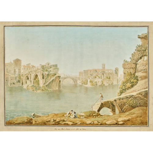ABRAHAM LOUIS RODOLPHE DUCROS : 'Vue de Pont Palatine de l'�le du Tibre' (DOBIASCHOFSKY AUKTIONEN AG)
