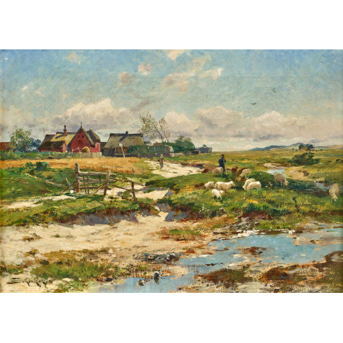 JACQUES MATTHIAS SCHENKER : Weite Landschaft mit Schafherde und Dorf (DOBIASCHOFSKY AUKTIONEN AG)