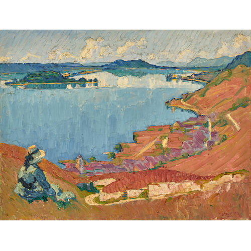 ERNST SAMUEL GEIGER : Blick auf den Bielersee mit St. Petersinsel (DOBIASCHOFSKY AUKTIONEN AG)