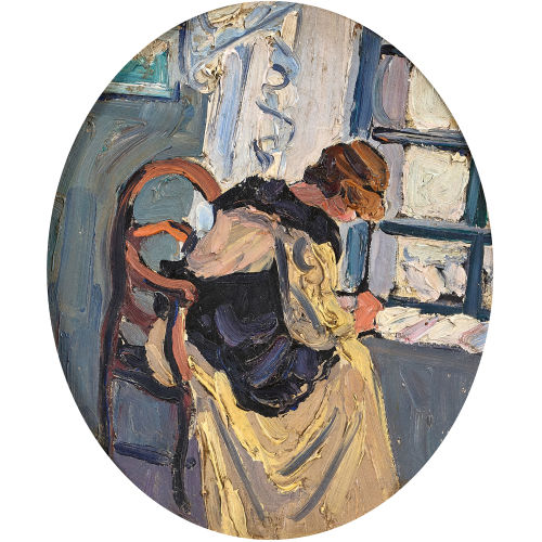 ERNST SAMUEL GEIGER : Interieur mit sitzender Frau am Fenster (DOBIASCHOFSKY AUKTIONEN AG)