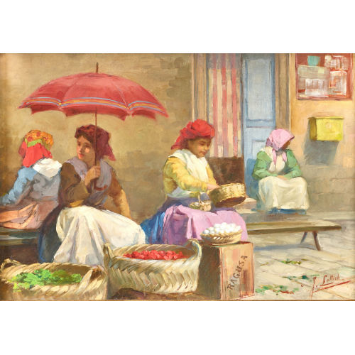 GIUSEPPE LALLICH : Verk�uferinnen am Gem�semarkt in Ragusa (DOBIASCHOFSKY AUKTIONEN AG)
