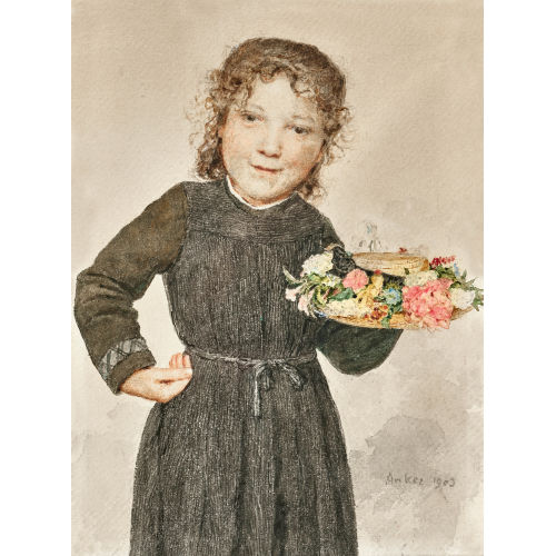 ALBERT ANKER : M�dchen mit blumengeschm�cktem Strohhut (DOBIASCHOFSKY AUKTIONEN AG)
