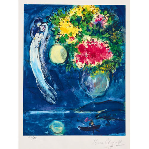 MARC CHAGALL : Liebespaar mit Blumenstrauss (DOBIASCHOFSKY AUKTIONEN AG)