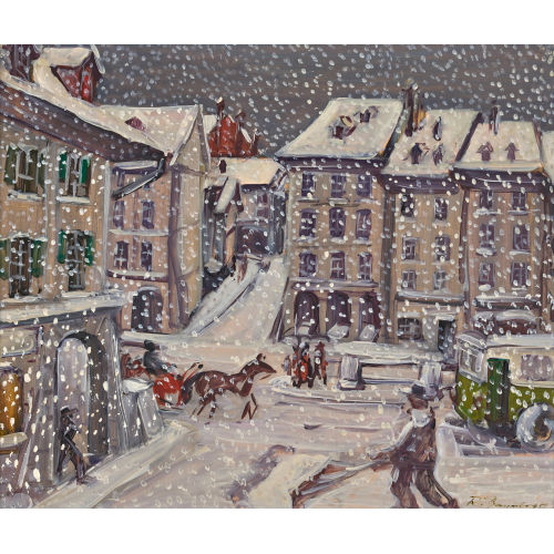 ROBERT BAUMBERGER : Schneefall in der Berner Altstadt (DOBIASCHOFSKY AUKTIONEN AG)