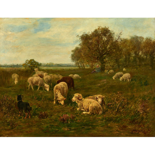 ALBERT CHARPIN : Schafherde mit Hund (DOBIASCHOFSKY AUKTIONEN AG)