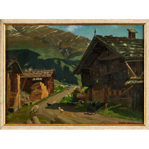 JOSEF PROHAZKA : Berglandschaft mit Bauernh�usern und Vieh (DOBIASCHOFSKY AUKTIONEN AG)
