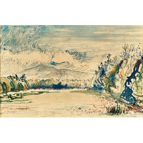 ALBERT TRACHSEL : Uferlandschaft mit Bergkette (DOBIASCHOFSKY AUKTIONEN AG)