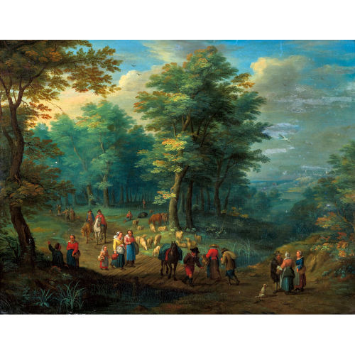 CAREL BESCHEY : Belebte Waldlandschaft mit Bachbr�cke (DOBIASCHOFSKY AUKTIONEN AG)