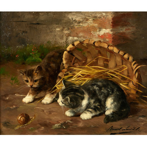 ALFRED ARTHUR BRUNEL DE NEUVILLE : K�tzchenpaar mit Schnecke (DOBIASCHOFSKY AUKTIONEN AG)