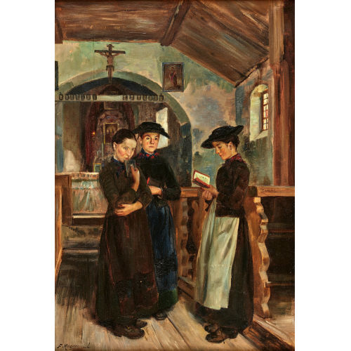 FRITZ-�DOUARD HUGUENIN-LASSAUGUETTE : 'Dans la vieille chapelle de Zinal' (DOBIASCHOFSKY AUKTIONEN AG)