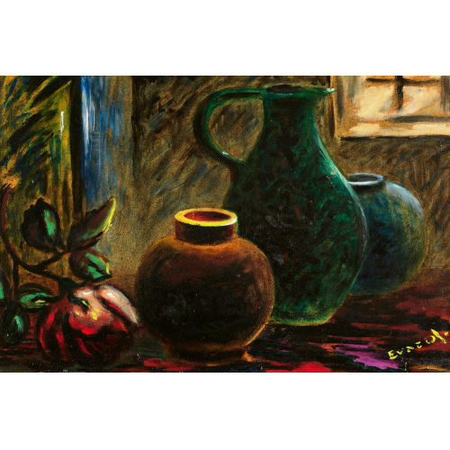 ANDR� JEAN EVARD : Nature morte aux vases et rose (DOBIASCHOFSKY AUKTIONEN AG)