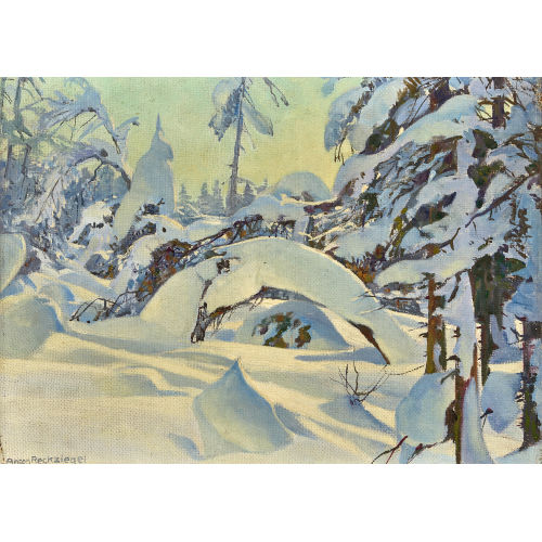 ANTON RECKZIEGEL : Verschneite Waldlandschaft im Sonnenlicht (DOBIASCHOFSKY AUKTIONEN AG)