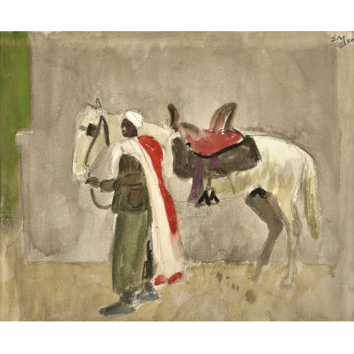 ERNST MORGENTHALER : Beduine mit gesatteltem Schimmel (DOBIASCHOFSKY AUKTIONEN AG)