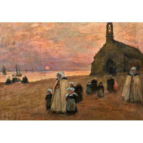 FERNAND LE GOUT-G�RARD : Bretonische Strandlandschaft mit Kirchg�ngern (DOBIASCHOFSKY AUKTIONEN AG)