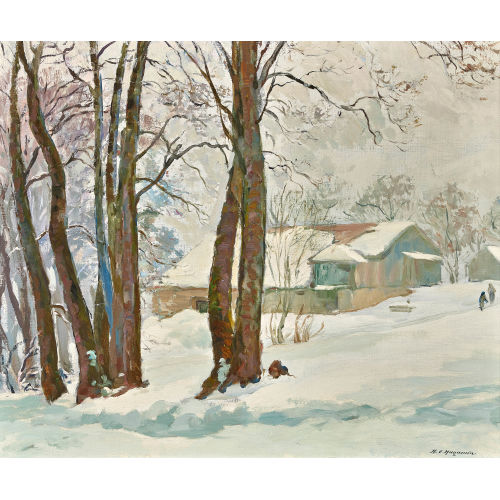 HENRI-�DOUARD HUGUENIN-DEZOT : Winterlandschaft mit Bauernh�usern (DOBIASCHOFSKY AUKTIONEN AG)