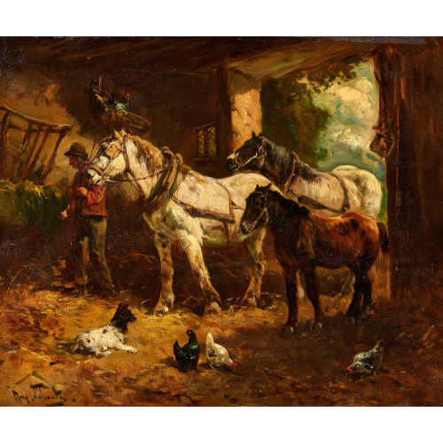 HENRI SCHOUTEN : Pferde im Stall (DOBIASCHOFSKY AUKTIONEN AG)