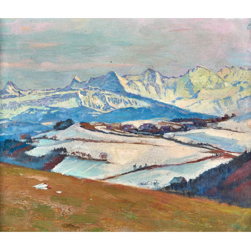 ROBERT KIENER : Blick auf die Berner Alpen im Vorfr�hling (DOBIASCHOFSKY AUKTIONEN AG)