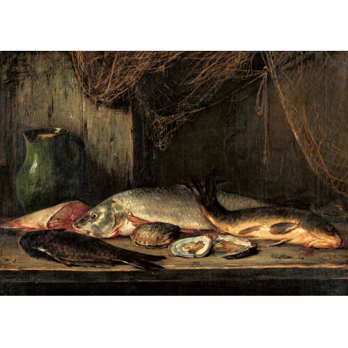 NIKOLAOS VOKOS : Stillleben mit Karpfen und Muscheln (DOBIASCHOFSKY AUKTIONEN AG)