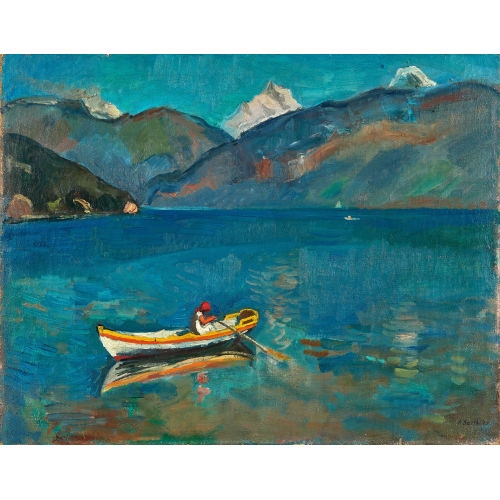 PAUL BASILIUS BARTH : Bergsee mit B�uerin im Ruderboot (DOBIASCHOFSKY AUKTIONEN AG)