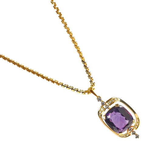 AMETHYST-DIAMANT-ANH�NGER MIT KETTE : (DOBIASCHOFSKY AUKTIONEN AG)