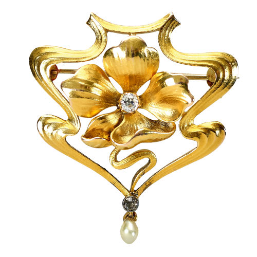 DIAMANT-PERLEN-BROSCHE : Wohl Jugendstil (DOBIASCHOFSKY AUKTIONEN AG)