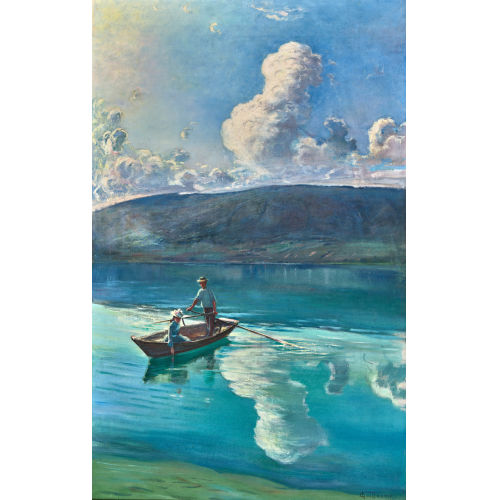 LOUIS CONSTANT GUILLAUME : Ruhiger See mit eleganter Dame und Ruderer im Boot (DOBIASCHOFSKY AUKTIONEN AG)