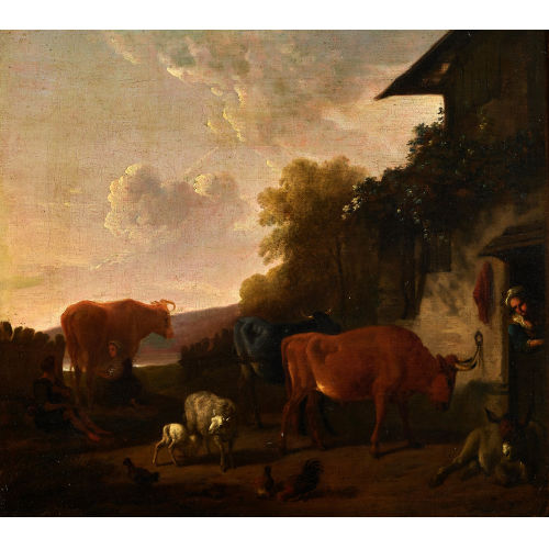 17./18. JH. FL�MISCH : Vieh und Bauern vor Hof (DOBIASCHOFSKY AUKTIONEN AG)