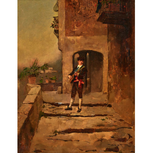 �DOUARD JOHN (AUCH MENTA) MENTHA : Portr�t von William Marriaud mit Zupfinstrument (DOBIASCHOFSKY AUKTIONEN AG)
