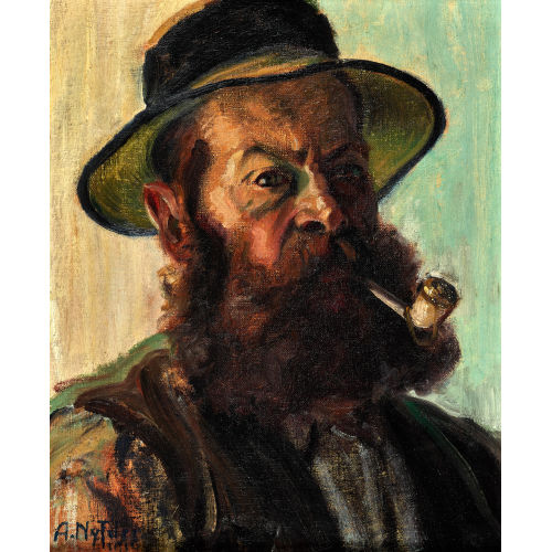 ALBERT NYFELER : Portr�t eines b�rtigen Mannes mit Hut und Pfeife (DOBIASCHOFSKY AUKTIONEN AG)