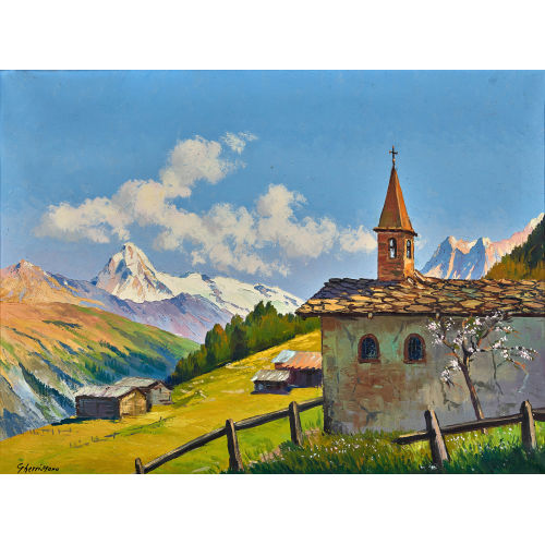 BRUNO GHERRI-MORO : Alpkapelle mit Blick auf Dent Blanche (DOBIASCHOFSKY AUKTIONEN AG)