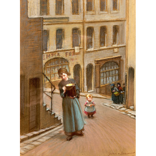 GUSTAVE DE BEAUMONT : Frau mit Topf auf steiler Gasse (DOBIASCHOFSKY AUKTIONEN AG)