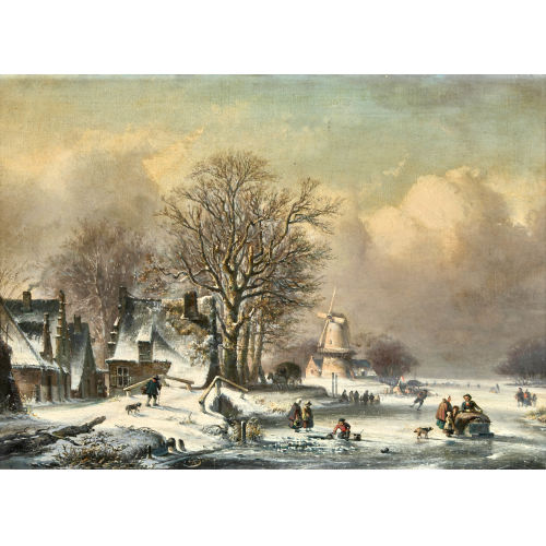 ANTHON HERMANUS ADRIANUS SEM : Winterlandschaft mit zugefrorenem Fluss (DOBIASCHOFSKY AUKTIONEN AG)
