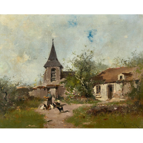 19. JH. FRANKREICH : Bauernhof mit H�hnern und B�uerin (DOBIASCHOFSKY AUKTIONEN AG)