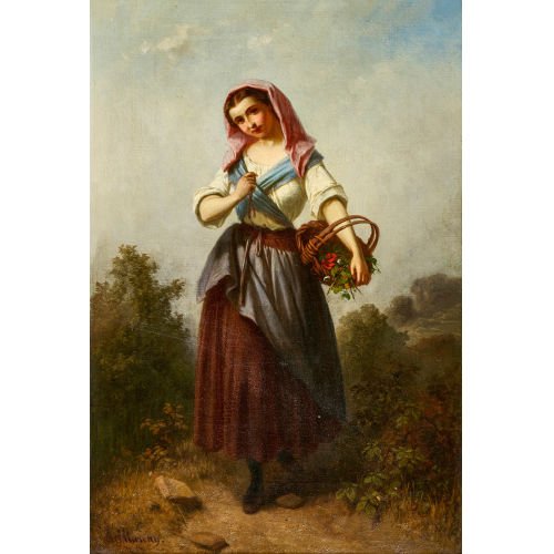 FERDINAND MAROHN : Junge B�uerin mit Blumenkorb (DOBIASCHOFSKY AUKTIONEN AG)