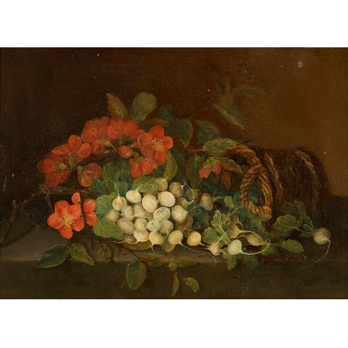 19. JH. HOLLAND : Korbstillleben mit Wurzelgem�se und Blumen (DOBIASCHOFSKY AUKTIONEN AG)