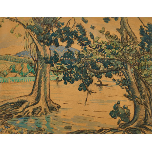 ALCIDE MARIE LE BEAU : Uferlandschaft mit B�umen (DOBIASCHOFSKY AUKTIONEN AG)