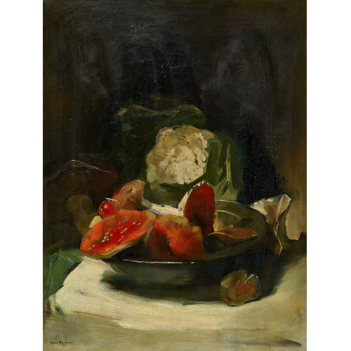 HAN VAN MEEGEREN : Tischstillleben mit Pilzen und Blumenkohl (DOBIASCHOFSKY AUKTIONEN AG)