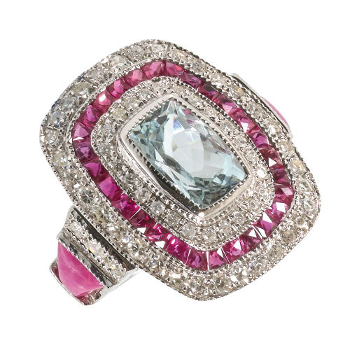 AQUAMARIN-RUBIN-DIAMANT-RING : (DOBIASCHOFSKY AUKTIONEN AG)