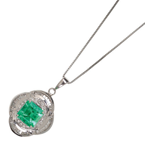SMARAGD-DIAMANT-ANH�NGER MIT KETTE : (DOBIASCHOFSKY AUKTIONEN AG)
