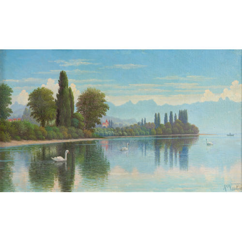 ALEXIS VAUTIER : Cygnes sur le lac L�man (DOBIASCHOFSKY AUKTIONEN AG)