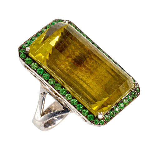PRASIOLITH-TSAVORIT-RING : (DOBIASCHOFSKY AUKTIONEN AG)