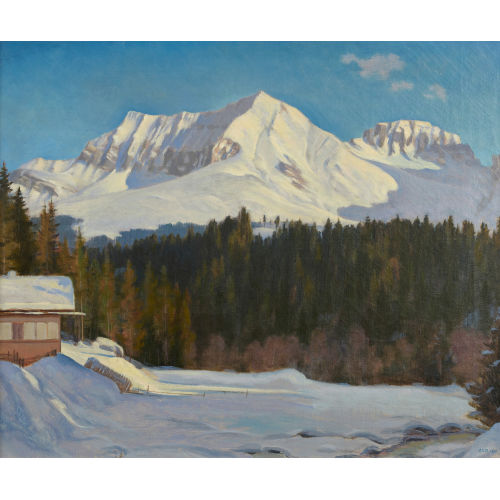 HANS ARNOLD DAEPP : Winter bei Adelboden mit Bunderspitz und Kleinlohner (DOBIASCHOFSKY AUKTIONEN AG)