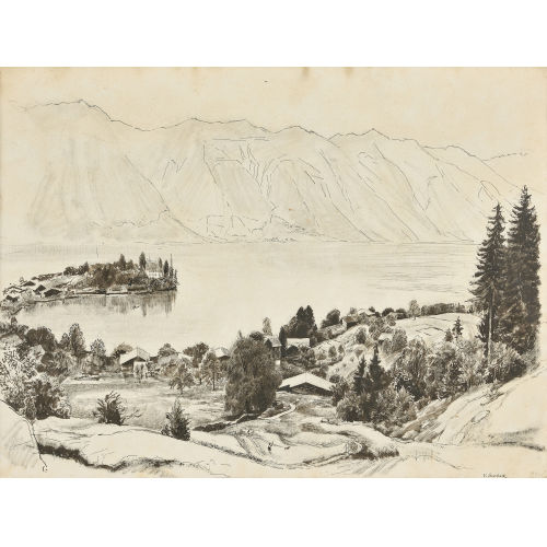 VICTOR SURBEK : Brienzersee mit Iseltwald (DOBIASCHOFSKY AUKTIONEN AG)