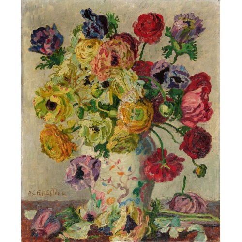 HENRI-CLAUDIUS FORESTIER : Stillleben mit Ranunkeln und Mohn in Keramikvase (DOBIASCHOFSKY AUKTIONEN AG)