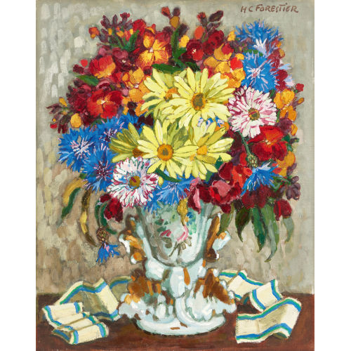 HENRI-CLAUDIUS FORESTIER : Bunter Blumenstrauss in Porzellanvase (DOBIASCHOFSKY AUKTIONEN AG)